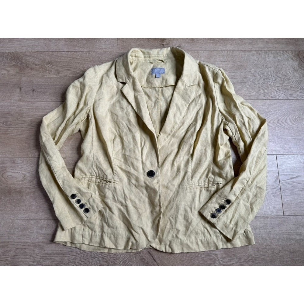 EUC Womens‎ Pure collection yellow single button blazer 100% linen size 12